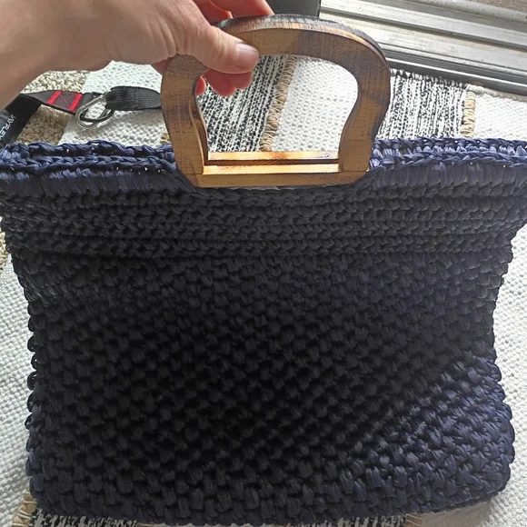 Walborg Made In Italy Woven Tote with Wood Handles Vintage - Picture 6 of 10